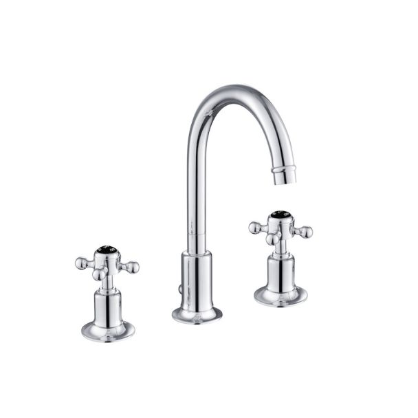 Just Taps Grosvenor Black Cross 3 Hole Basin Mixer