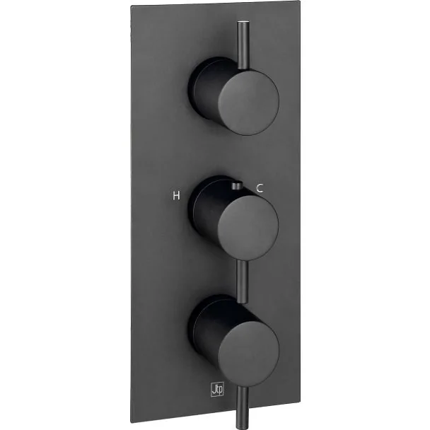 Just Taps VOS Matt Black With  Thermostatic Concealed 3 Outlet Shower Valve, Verticle