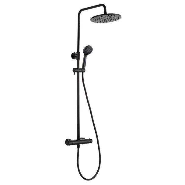 Just Taps Vos Matt Black Thermostatic Exposed Bar Valve Shower Kit