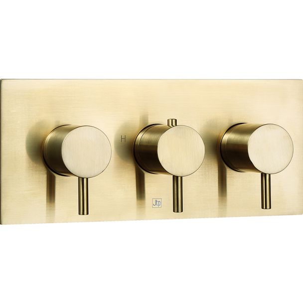 Just Taps VOS Thermostatic Concealed 2 Outlet Shower Valve, Horizontal Brushed Brass