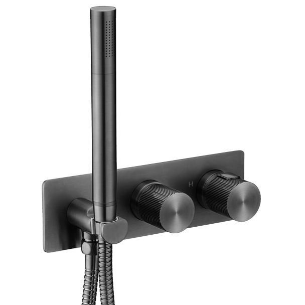 Just Taps Thermostatic concealed 2 outlet shower valve with attached handset Brushed Black