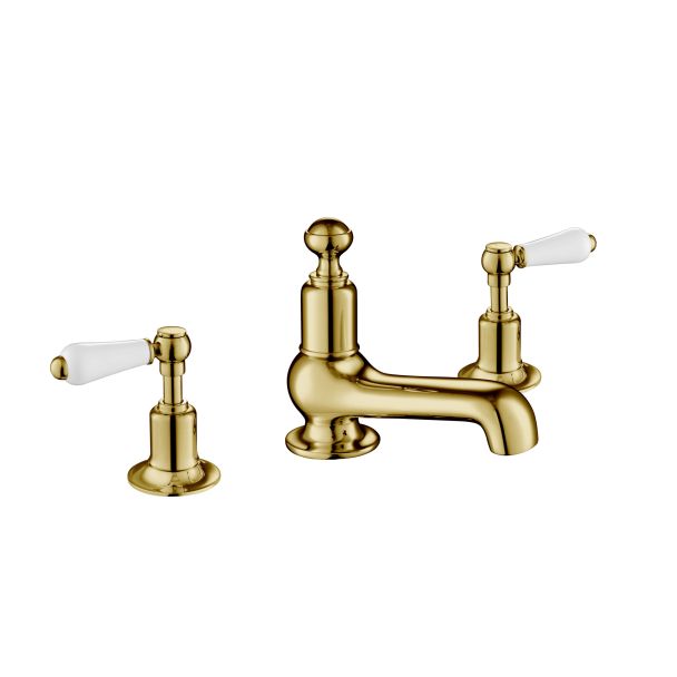 Just Taps Grosvenor lever 3 hole deck mounted basin mixer, LP 0.2 Brass with Nickel finish