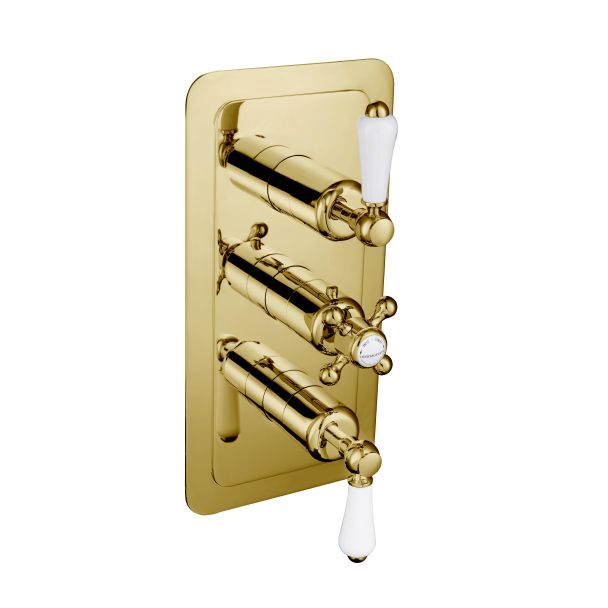 Just Taps Grosvenor Lever Antique Brass Edition Thermostatic 3 Outlet Shower Valve – 325mm