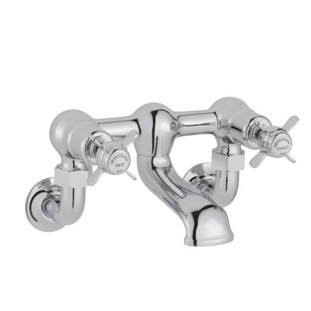 Just Taps Grosvenor Pinch Bath Filler Wall Mounted Brass with nickel finish