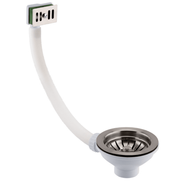 Just Taps Inox Basket Strainer Kitchen Sink Waste, Square Overflow Pipework & Cover Overflow