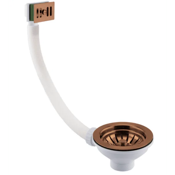 Just Taps Rose Gold Basket Strainer Kitchen Sink Waste, Square Overflow Pipework & Cover Overflow