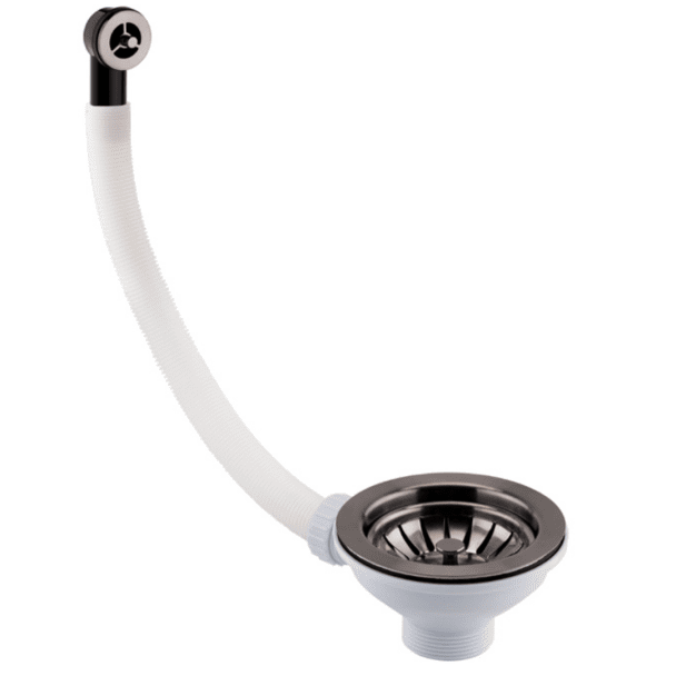 Just Taps Brushed Black Basket Strainer Kitchen Sink Waste, Overflow Pipework & Cover - 90mm