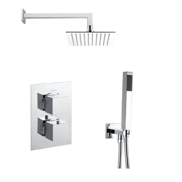 Just Taps Plus Square Thermostatic Concealed 2 Outlet Shower Pack 