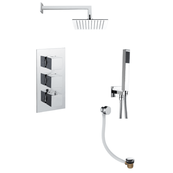 Just taps Plus Square Thermostatic Concealed 3 Outlet Shower Pack 