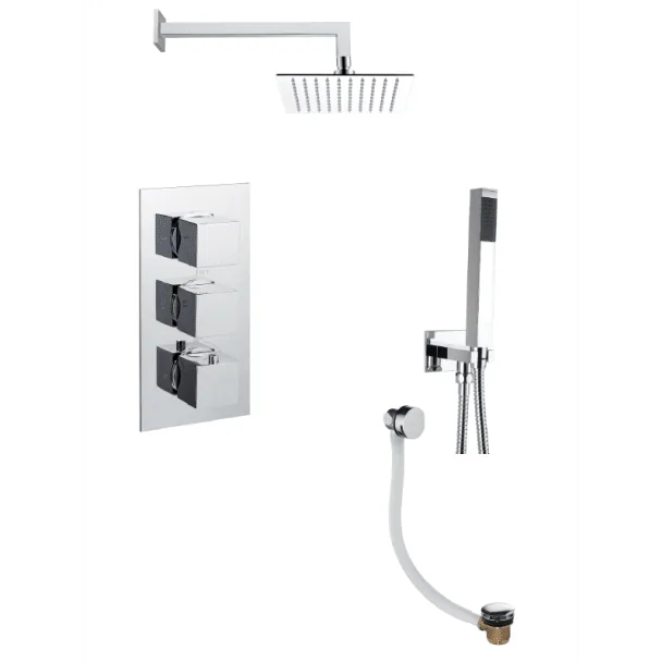 Just taps Plus Square Thermostatic Concealed 3 Outlet Shower Pack 