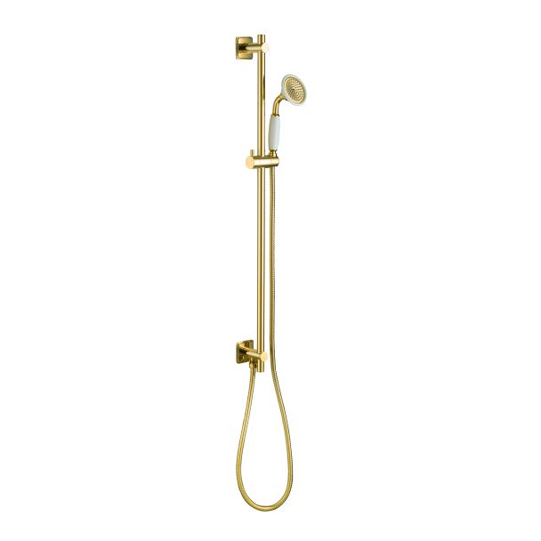 Just Taps Grosvenor Cross Antique Brass Edition Slide Rail Kit, Single Function Handset, Hose