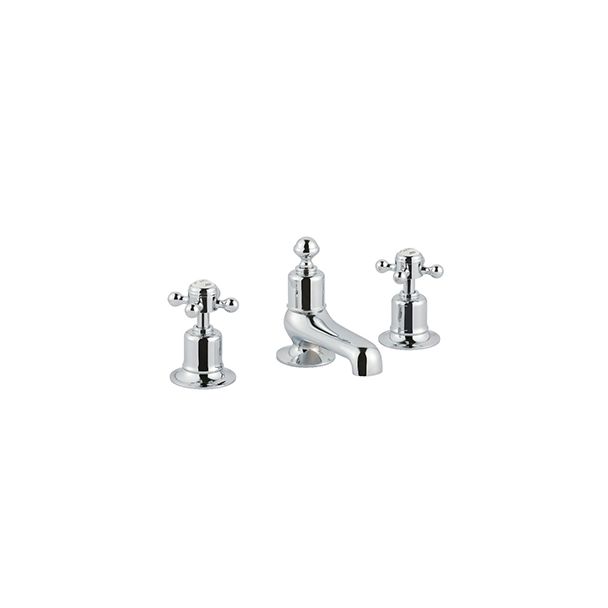 Just Taps Grosvenor Cross 3 Hole Basin Mixer Brass with nickel finish