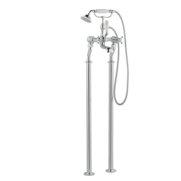 Just Taps Grosvenor Cross Freestanding Bath Shower Mixer With Kit Brass with nickel finish