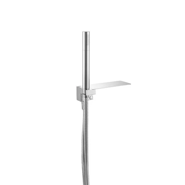 Just Taps Round water outlet and holder with side shelf, metal hose and slim handshower