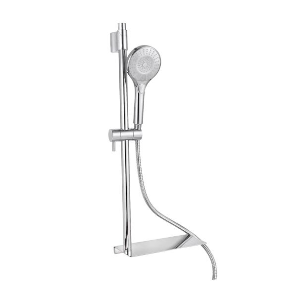 Just Taps Aqua slider rail with built-in shelf and push-button multifunction hand shower