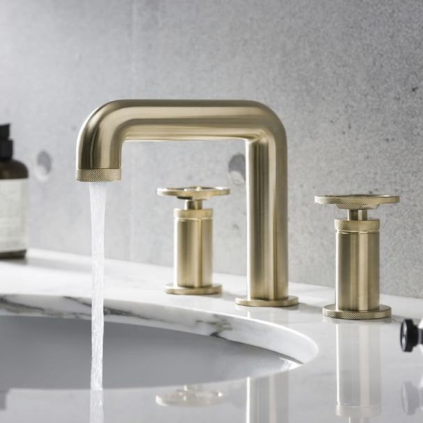 Crosswater Union Brushed Brass 3 Tap Hole Deck Mounted Basin Mixer