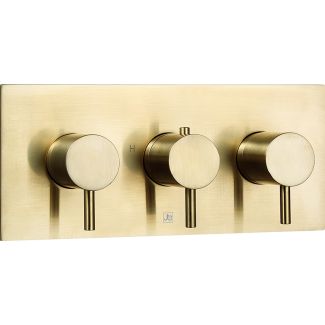 Just Taps VOS Thermostatic Concealed 3 Outlet Shower Valve, Horizontal Brushed Brass