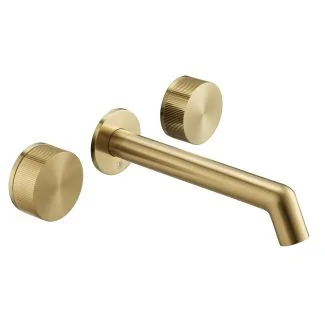 Just Taps 3 hole wall mounted basin mixer Brushed Brass