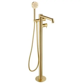 Just Taps Floor standing bath shower mixer with lever and kit Brushed Brass