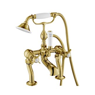 Just Taps Grosvenor Pinch Antique Brass Edition Deck Mounted Bath Shower Mixer with Kit