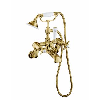 Just Taps Grosvenor Pinch Antique Brass Edition Bath Shower Mixer Wall Mounted with Kit