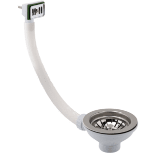 Just Taps Chrome Basket Strainer Kitchen Sink Waste, Square Overflow Pipework & Cover Overflow