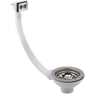 Just Taps Chrome Basket Strainer Kitchen Sink Waste, Square Overflow Pipework & Cover Overflow