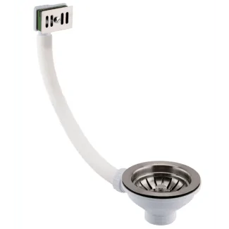 Just Taps Inox Basket Strainer Kitchen Sink Waste, Square Overflow Pipework & Cover Overflow