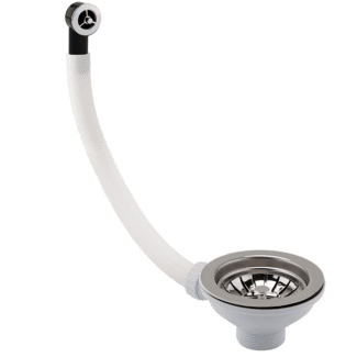 Just Taps Chrome Basket Strainer Kitchen Sink Waste, Overflow Pipework & Cover - 90mm