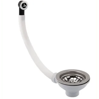 Just Taps Chrome Basket Strainer Kitchen Sink Waste, Overflow Pipework & Cover - 90mm