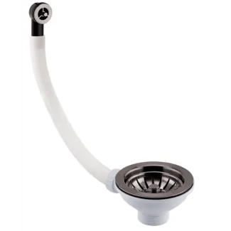 Just Taps Brushed Black Basket Strainer Kitchen Sink Waste, Overflow Pipework & Cover - 90mm