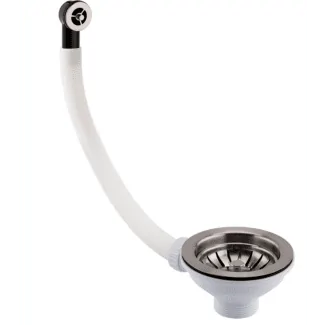 Just Taps Inox Basket Strainer Kitchen Sink Waste, Overflow Pipework & Cover - 90mm