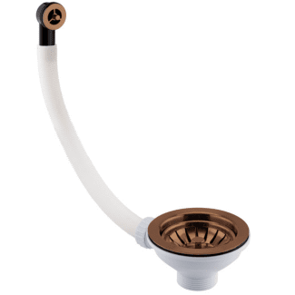 Just Taps Rose Gold Basket Strainer Kitchen Sink Waste, Overflow Pipework & Cover - 90mm