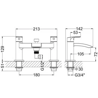 Crosswater Flow Bath Filler 3 Hole Set