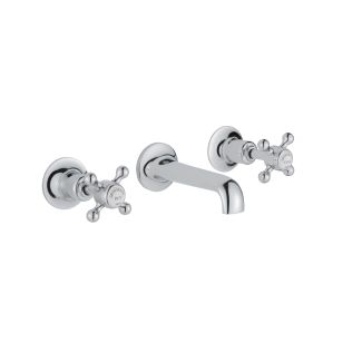 Just Taps Grosvenor Cross 3 Hole Wall Mounted Basin Mixer - Brass With Nickel Finishing