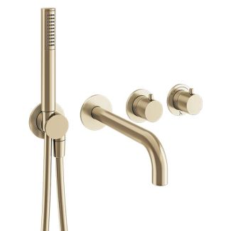 Crosswater Module Brushed Brass 2 Handle Shower Valve, Spout & Handset