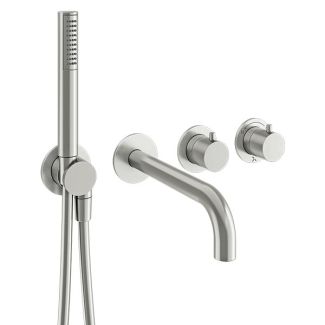 Crosswater Module Brushed Stainless Steel 2 Handle Shower Valve, Spout & Handset